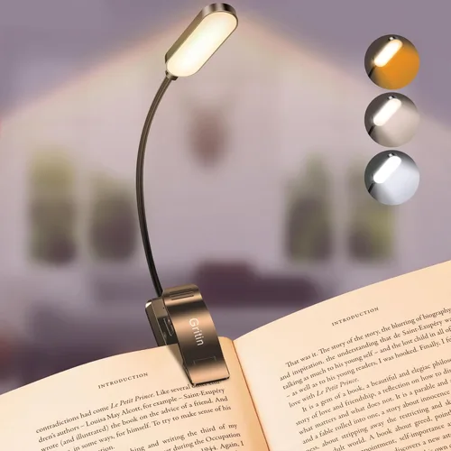 Miniatura 11 de Gritin Luz de libro recargable de 16 LED para leer en la cama, cuidado de los ojos, 3 temperaturas de color, brillo de atenuación continua, 80 horas