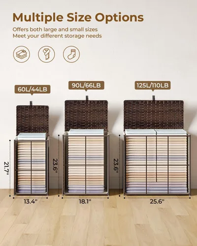 Miniatura 6 de GREENSTELL - Cesta de ropa con tapa, 90 l, con 2 bolsas extraíbles y 2 bolsas de malla, cesto de ratán sintético tejido a mano para ropa, juguetes
