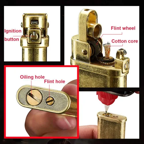 Miniatura 2 de Encendedor vintage de cobre de queroseno y cobre, encendedores de latón resistentes al viento para hombres, papá, marido (combustible no incluido)