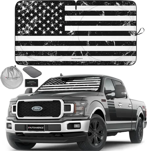 Miniatura 31 de Autoamerics Parasol para parabrisas de 1 pieza, bandera del águila americana, diseño patriótico de 3 Estados Unidos, parasol plegable para ventana