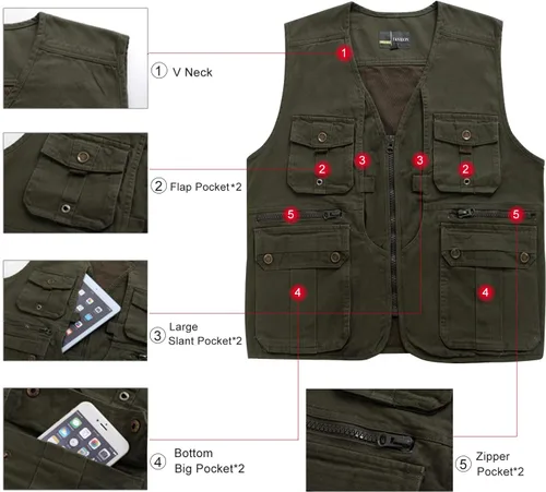 Miniatura 6 de Flygo Chaleco de viaje casual para hombre con bolsillos