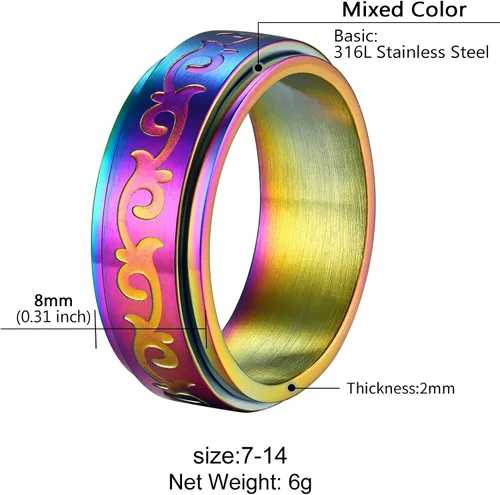 Miniatura 5 de Supcare Anillo giratorio para hombre y mujer, diseño nórdico/celta/luna, estrella, anillo giratorio con nombre personalizado, regalos para Navidad