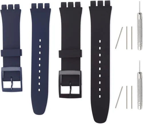 Miniatura 8 de Bandas de silicona para Swatch de 0.67 pulgadas, 0.79 pulgadas, 0.78 pulgadas, correas de reloj de repuesto ajustables impermeables, correas de Azul