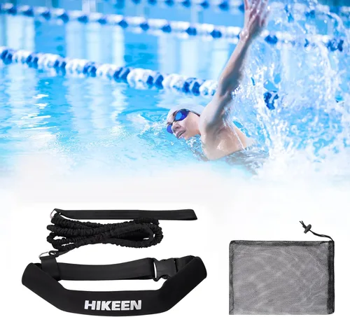 Miniatura 7 de Hikeen Cinturón de entrenamiento de natación - Correa de 4M para nadar en su lugar, arnés estacionario, cinturón de resistencia acuática