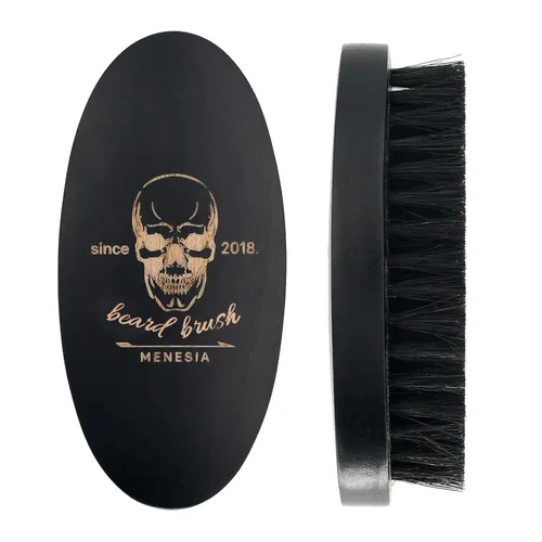 Cepillo de barba y pelo con cerdas de jabalí negro para hombres, pequeño cepillo de madera de viaje para el bolsillo (negro)