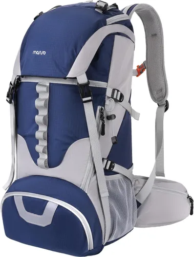 MOSISO Mochila de senderismo de 50 L, mochila impermeable para acampar con cubierta para lluvia para hombres y mujeres, mochila deportiva ligera