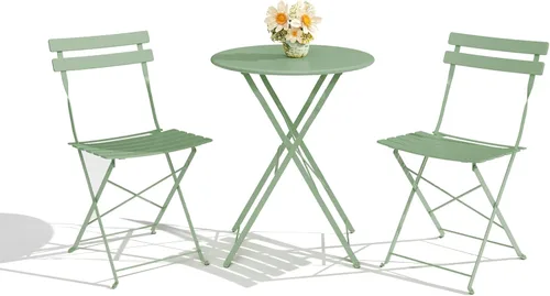 Miniatura 10 de GarveeLife Juego de Bistró Plegable de 3 Piezas, Juego de Muebles de Patio Plegables con Marco Premium, Mesa de Bistró para Exteriores y Juego de 2