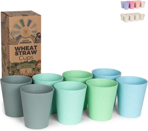 Grow Forward Vasos de plástico prémium para niños, vasos de paja de trigo irrompibles de 13 onzas para niños, vasos para beber sin BPA no tóxicos