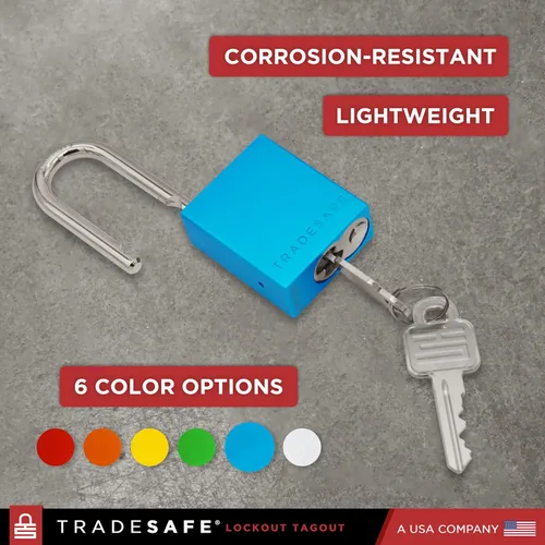Miniatura 4 de TRADESAFE Juego de cerraduras de bloqueo y etiquetado – 10 cerraduras de aluminio azul, candados de bloqueo con llave igual, 2 llaves por candado