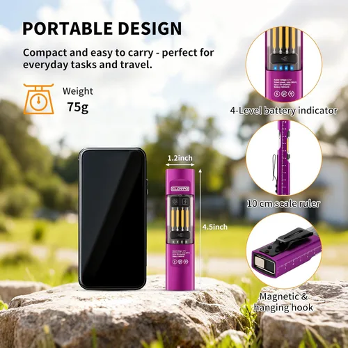 Miniatura 4 de Linterna EDC recargable de 365 nm con RGB, mini linterna LED magnética de 1500 lúmenes, linterna de bolsillo con memoria de modo para trabajar