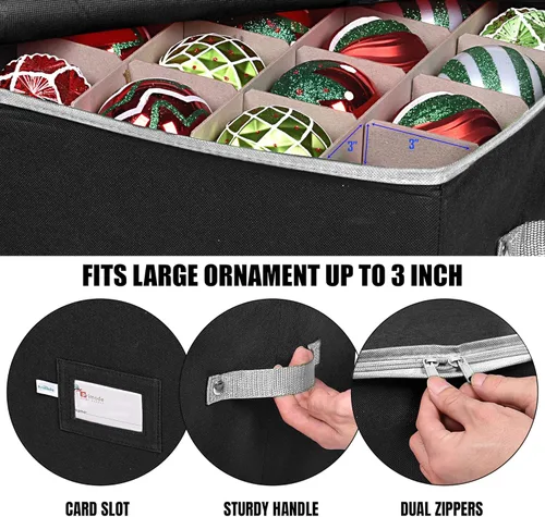 Miniatura 3 de Caja de almacenamiento para adornos navideños Primode, 4 bandejas individuales, contenedor de almacenamiento para adornos navideños, capacidad