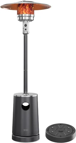 EAST OAK - Calentador de patio de 50,000 BTU con diseño de mesa, quemador de acero inoxidable de doble capa, sistema de protección triple, ruedas,