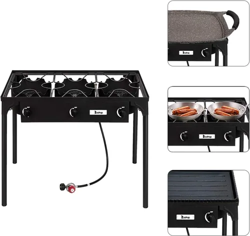 Miniatura 2 de Estufa de quemador de propano, cocina de gas propano, estufa de campamento al aire libre, quemador de propano de alta presión, regulador PSI
