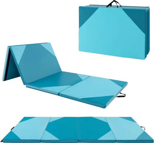 Miniatura 12 de Giantex 4'x10'x 2" Gymnastics Mat, 4-Panel Folding Aerobics Exercise Mat w/Hook & Loop Fastener, Carrying Handle, Portable Tumbling Mat for