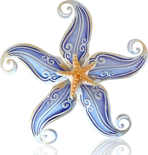 Miniatura 8 de Arte de decoración de pared para exteriores con estrella de mar, escultura colgante de metal y vidrio de 12 pulgadas para interiores y exteriores