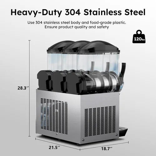 Miniatura 6 de Máquina comercial de granizado de 3 cuencos, 11.7 galones (3 x 3.9 galones) Máquina de bebidas congeladas de acero inoxidable de 900 W, máquina