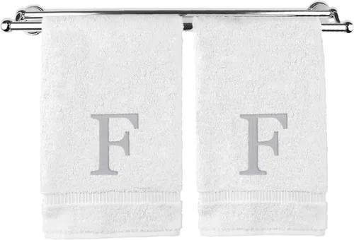 Miniatura 159 de Toalla de mano monogramada, regalo personalizado, juego de 2 - Toalla bordada con letra de bloque dorada - Extra absorbente 100% algodón turco