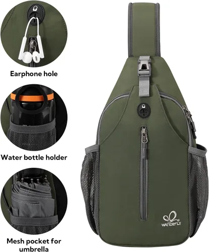 Miniatura 41 de WATERFLY Bolsa pequeña de senderismo: mochila cruzada para el pecho, mochila para hombres y mujeres con correa de hombro agradable a la piel