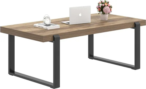 Miniatura 8 de FOLUBAN - Mesa de café rústica, mesa central industrial moderna de madera y metal para sala de estar, 47 pulgadas de roble