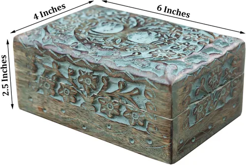 Miniatura 2 de DharmaObjects Caja de almacenamiento de madera tallada a mano (6 x 4 pulgadas, verde)