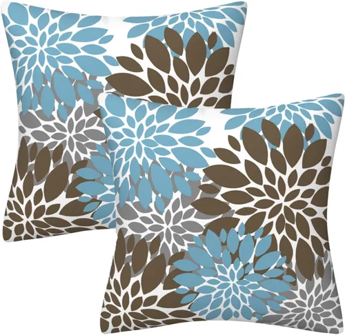 Miniatura 19 de Juego de 2 fundas de almohada decorativas de dalia azul marino, rojo, gris, dalia floral, para interiores y exteriores, funda de almohada
