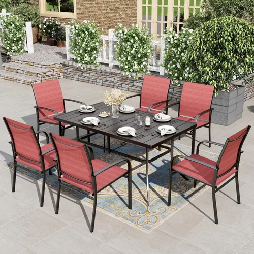 Miniatura 21 de HERA'S HOUSE Juego de comedor rojo para 4, juego de mesa y sillas de exterior de 5 piezas, 4 sillas de comedor de textileno, mesa de comedor Sillas