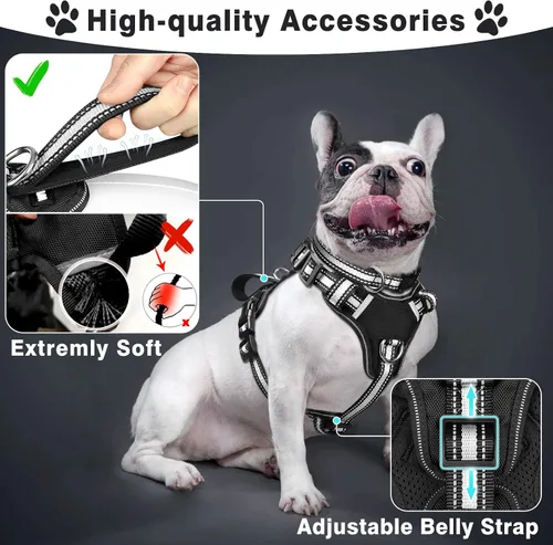 Miniatura 2 de WINSEE Juego de arnés para mascotas, collar y correa, arnés reflectante todo en uno para perro, sin tirones, con hebillas ajustables para cachorros