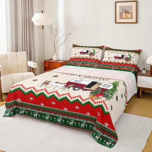 Miniatura 26 de Manfei Juego de sábanas de Feliz Navidad, tamaño individual, diseño rústico de pinos de dibujos animados, decoración de habitación de niños