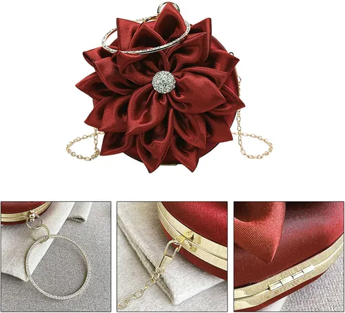 Miniatura 7 de Buddy - Bolso de mano de satén suave para mujer, con forma de rosa, para boda, fiesta