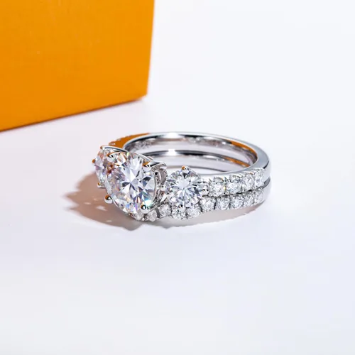 Miniatura 4 de AimiIee Juego de anillos de boda de moissanita, 3.7 CTTW color D, claridad VVS1, redondo, talla brillante, diamante de moissanita S925, anillos