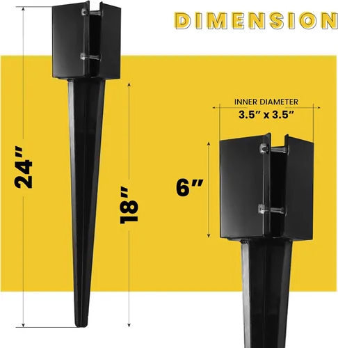 Miniatura 2 de Anclaje de poste de valla de 4 x 4 pulgadas de alta resistencia de 24 pulgadas, con recubrimiento de polvo negro de metal con recubrimiento en polvo