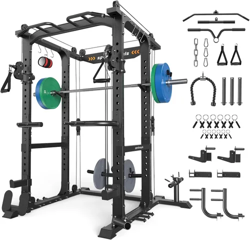 Miniatura 19 de Sportsroyals Jaula de Potencia, Rack de Potencia Multifuncional de 1600 libras con Sistema de Cruce de Cable Ajustable y Más Accesorios de Azul