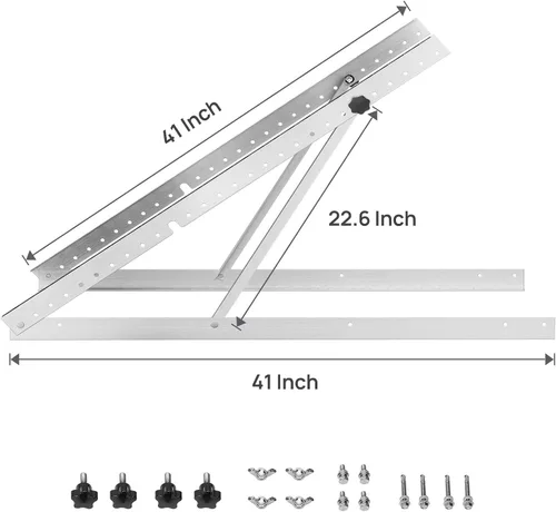 Miniatura 5 de BougeRV Soportes de montaje inclinables para panel solar de 41 pulgadas de un solo paso con patas de inclinación plegables, diseño en forma de U