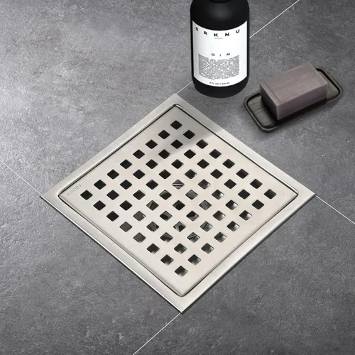 Miniatura 10 de Juego de 2 drenajes cuadrados de ducha de 6 pulgadas con rejilla cuadrada extraíble, acero inoxidable 304, incluye base de drenaje con filtro