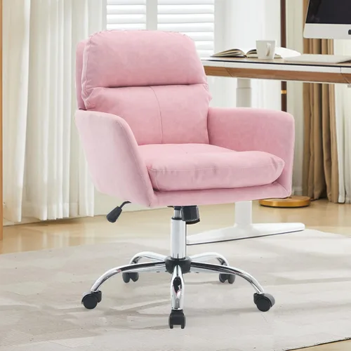 Miniatura 10 de Beige Small Office Chair, Chenille Cute Swivel Vanity Makeup Desk Chair with Wheels for Teens Women Girls, Comfy Adjustable Computer Chairs for