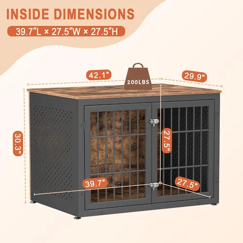 Miniatura 5 de rehomerance 42" Mueble de Jaula para Perros de Alta Resistencia para Perros Grandes y Medianos, Diseño Cerrado de Perrera de Madera y Metal, Mueble