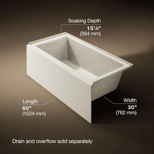 Miniatura 3 de Kohler 1956-LA-96 Underscore® 60" x 30" baño de alcoba, drenaje izquierdo, galleta