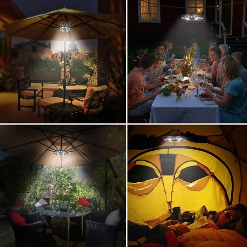 Miniatura 2 de OYOCO Luz para sombrilla de patio, 3 modos de brillo, inalámbrica, 28 luces LED a 200 lúmenes, 4 pilas AA, luz de poste para sombrilla de patio