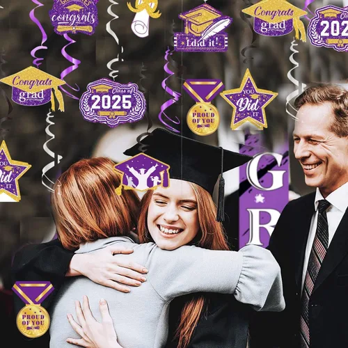 Miniatura 8 de Decoraciones de graduación de oro morado 2026/oro morado, decoraciones de fiesta de graduación NYU colgantes clase de 2026 púrpura para fiesta