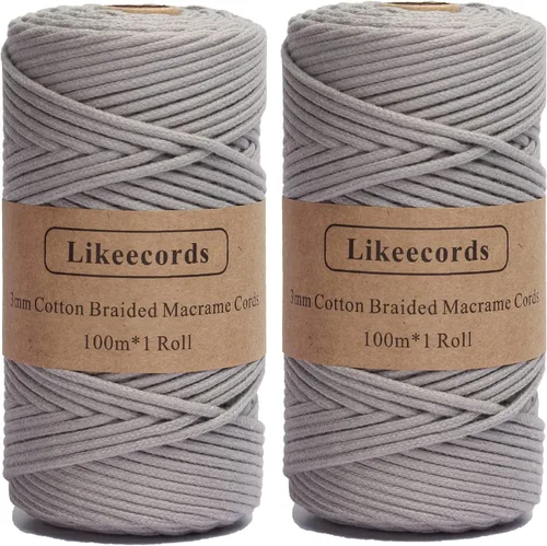 Miniatura 62 de Cordón de Algodón Trenzado 3mm x 109 yardas - Cuerda de Macramé Colorida para Manualidades, Ganchos, Colgantes de Pared - 100% Algodón Natural