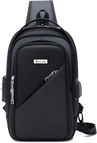 DUSLANG Mochila de hombro para senderismo, bolsa cruzada para hombres, bolsas de pecho con puerto de cargador USB para campamento casual, ciclismo,