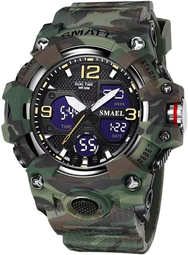 Miniatura 11 de SMAEL Reloj de pulsera militar para hombre, resistente al agua, para exteriores, deportivo, con fecha, multifunción, LED, con alarma y cronómetro