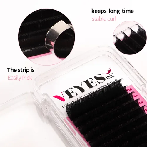 Miniatura 2 de VEYES INC Extensiones de pestañas de volumen clásico 0.03-0.20 J/B/L/C/CC/D/DD rizo 5-25mm bandeja de longitud mixta y única, pestañas de seda