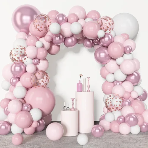 Miniatura 5 de Amandir Kit de guirnalda de arco de globos rosa y blanco de diferentes tamaños de 18, 12, 10 y 5 pulgadas, globos de látex metálico con confeti