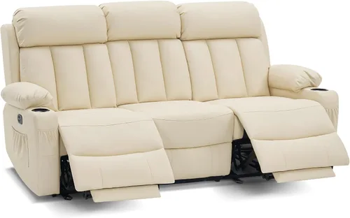 Miniatura 14 de MCombo Sofá de dos plazas reclinable eléctrico con calor y masaje, sofá reclinable para sala de estar, piel sintética 6075 (negro)