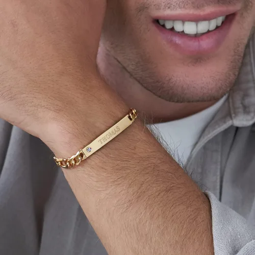 Miniatura 5 de MyNameNecklace Pulsera de plata de ley 925 chapada en oro y grabado personalizado para el día del padre