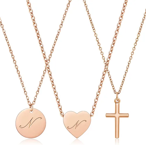 WW Lifetime Initial Pendent Necklace A-Z Letters Alphabet Necklace Sets 18K Rose Gold Stainless Steel Charm Chain Necklace Gift Jewelry for Girls