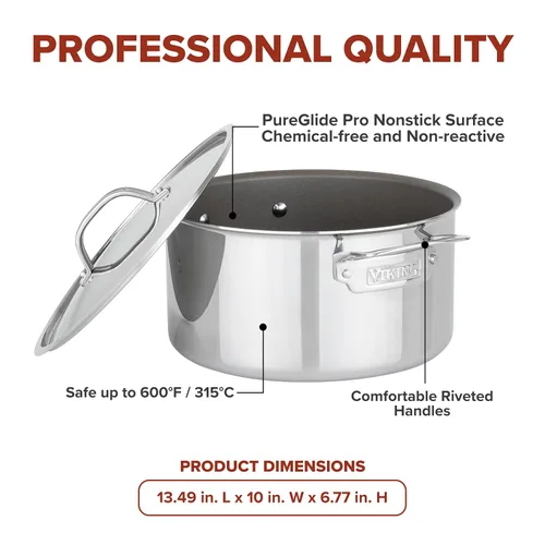 Miniatura 5 de Viking PureGlide Pro - Horno holandés antiadherente de 3 capas con tapa, fabricado sin PFAS, olla de inducción de 6 cuartos de galón, superficie