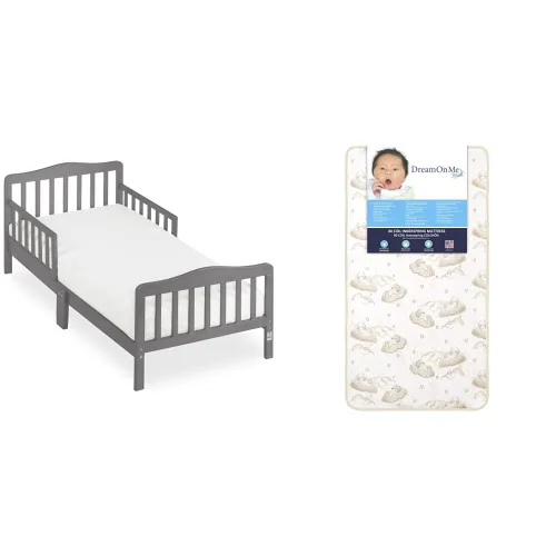 Dream On Me Cama de diseño clásico para niños pequeños en gris acero, certificado Greenguard Gold y espuma Dream On Me 2 en 1, transpirable,
