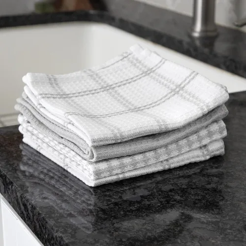 Miniatura 5 de T-Fal Paños de Cocina Premium con Textura de Waffle: Altamente Absorbentes, Súper Suaves y Duraderos - 100% Algodón, 12"x13" Toalla Plana con Gris